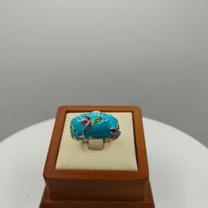 David Sigal Turquoise Color Enamel and Crystal Ring size 8.25